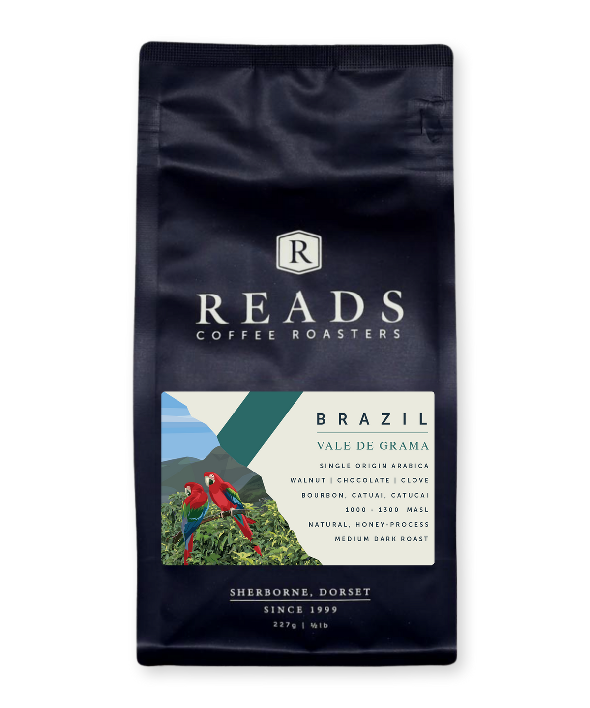READS Coffee Roasters coffee bag with a scenic design on a white background