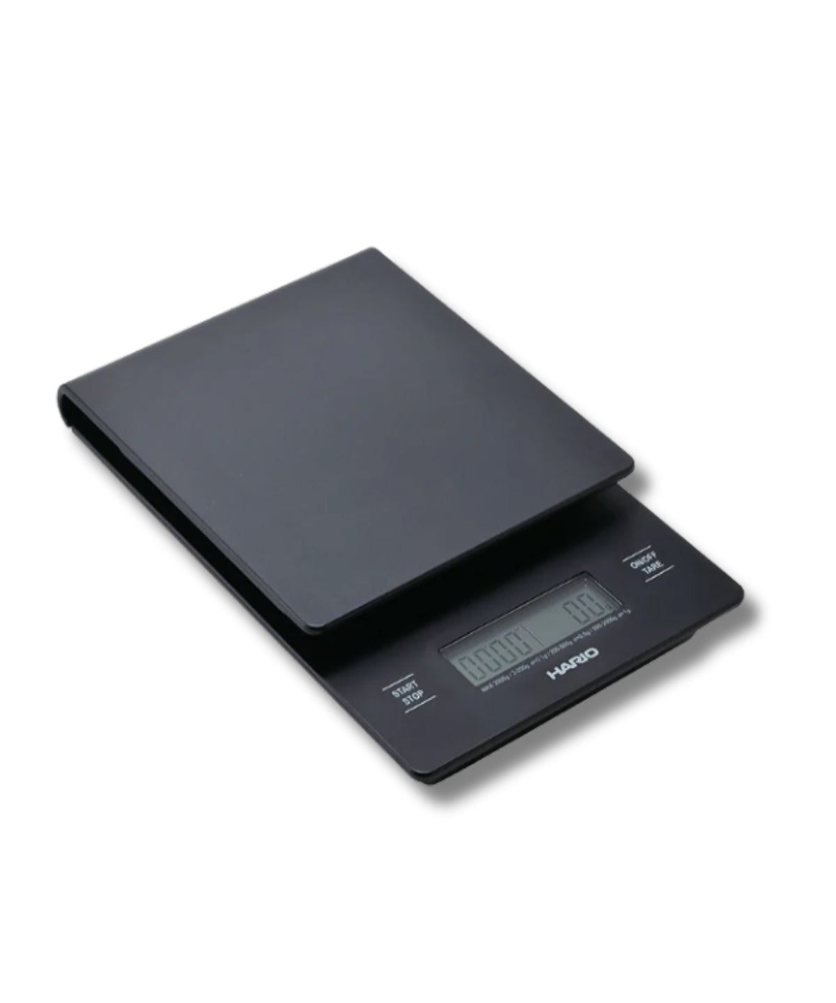 A black digital kitchen scale with an LCD display screen, shown on a plain white background.