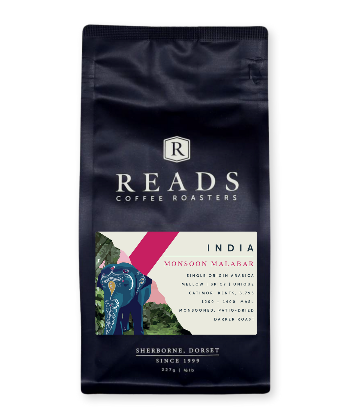 READS Coffee Roasters India Monsoon Malabar coffee bag on a white background