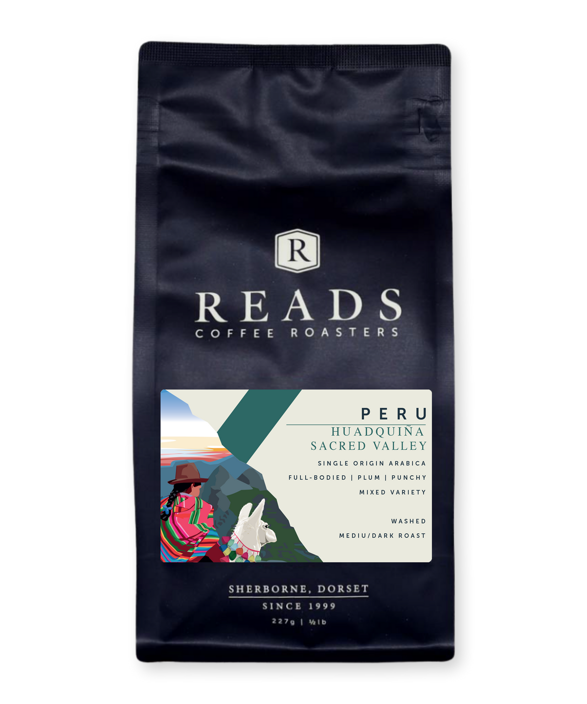 READS coffee roasters Peru Huacachina Sacred Valley coffee bag on a white background