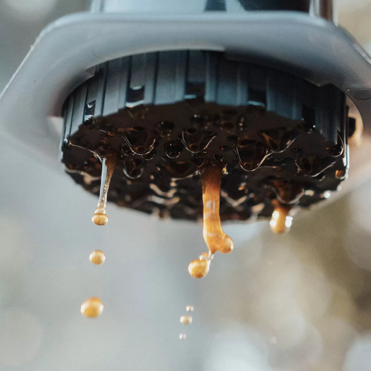 Close-up of coffee dripping from a coffee machine